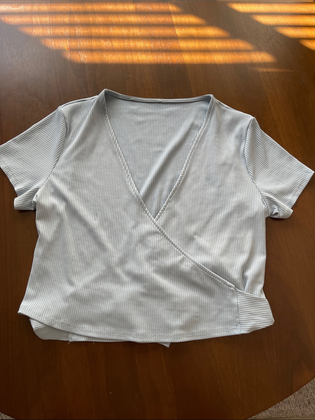 Shein Light Blue Ribbed Wrap Crop Top